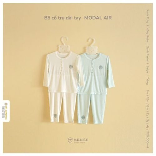H.R.N.E.E- Bộ dài tay cổ trụ MODAL AIR- Xanh Pastel