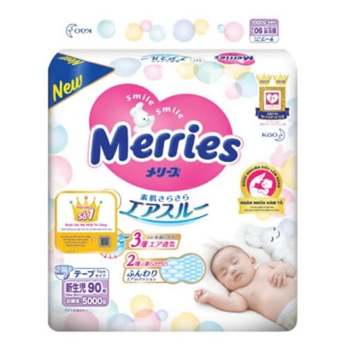Bỉm – Tã dán Merries sơ sinh 90 miếng( dưới 5kg)