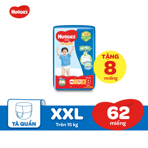 Bỉm – Tã quần Huggies XXL 54+8 miếng ( Cho bé trên 15kg)