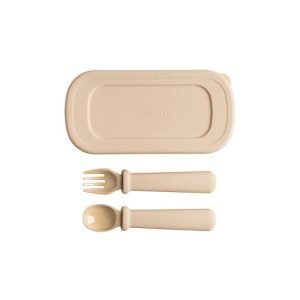 Bộ muỗng và nĩa đa năng Hegen Multi-Satge Fork and Spoon PPSU with Case Taupe