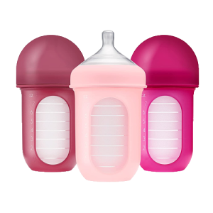 Bộ 3 bình sữa silicone Boon NURSH 236ml, 3 đến 6 tháng, Pink Multi