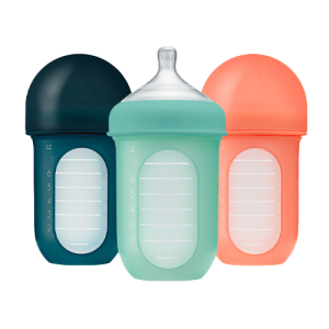 Bộ 3 bình sữa silicone Boon NURSH 236ml, 3 đến 6 tháng, Mint/Cantaloupe/Navy
