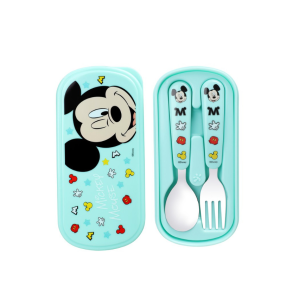 Set muỗng nĩa Cartoon Inox nhỏ kèm hộp in hình-Mickey – xanh