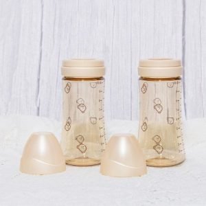 Bộ 2 bình sữa Grosmimi PPSU Dotgom 300ml (không núm ti) – màu Pure Gold