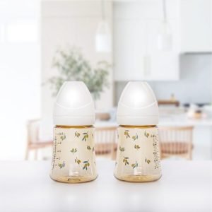 Bộ 2 bình sữa Grosmimi PPSU Olive 200ml (không núm ti) – màu Trắng