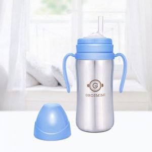 Bình tập uống Grosmimi Stainless Straw CUP 300ml – màu Sky Blue