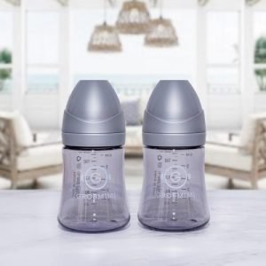 Bộ 2 bình sữa Grosmimi PPSU 200ml (không núm ti) – màu Silver