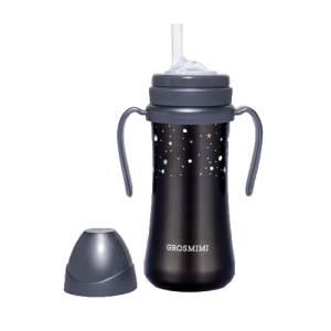 Bình tập uống Grosmimi Stainless Straw CUP 200ml – Winter Edition – màu Charcoal