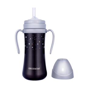 Bình tập uống Grosmimi Stainless Straw CUP 200ml, Winter Edition- màu Silver