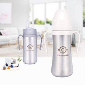Bình tập uống Grosmimi Stainless Straw CUP 200ml – màu White