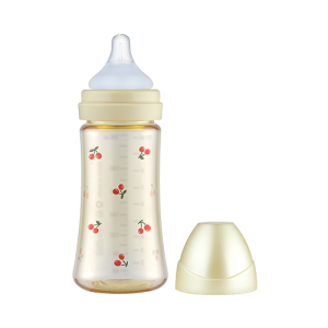 Bình sữa Grosmimi PPSU Cherrish 300ml núm ti số 2 dành cho bé 3-5 tháng tuổi, màu Pure Gold