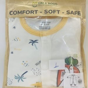 Uala Rogo-Bộ Body dài Bamboo phối họa tiết-Trắng viền cam