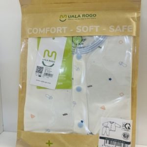 Uala Rogo- Bộ dài tay cài giữa họa tiết- Trắng Viền Xanh biển