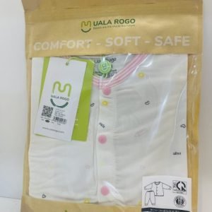Uala Rogo- Bộ dài tay cài giữa họa tiết- Trắng Viền Hồng