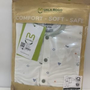 Uala Rogo- Bộ dài tay cài giữa họa tiết- Trắng Viền Beige