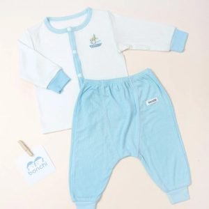 Bộ quần áo dài sơ sinh nút thẳng Bonchi-Trắng xanh