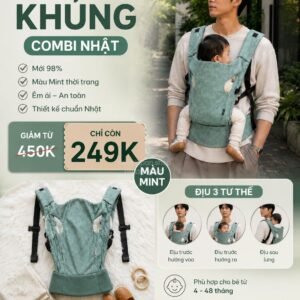 Địu Combi Xanh Mint cho bé sơ sinh 0-36M | Thanh lý | Bebe Japan